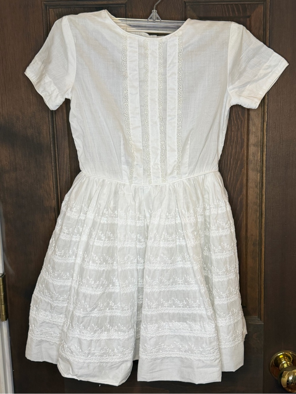 Vintage Handmade White Embroidered Cotton Lawn Dress - Girls Size 10/12